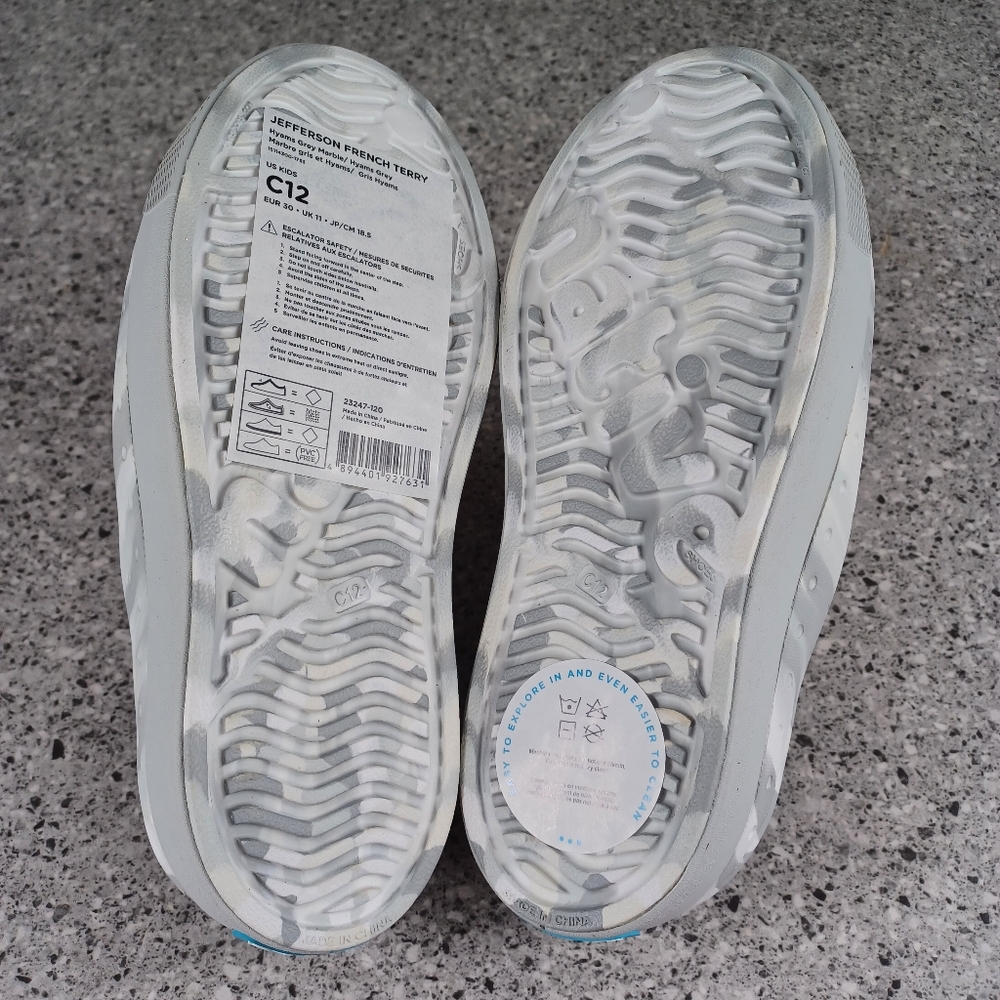 NATIVE Shoes White Gray Marble Kids Toddler Jefferson Slip-On Shoes - Picture 8 of 9